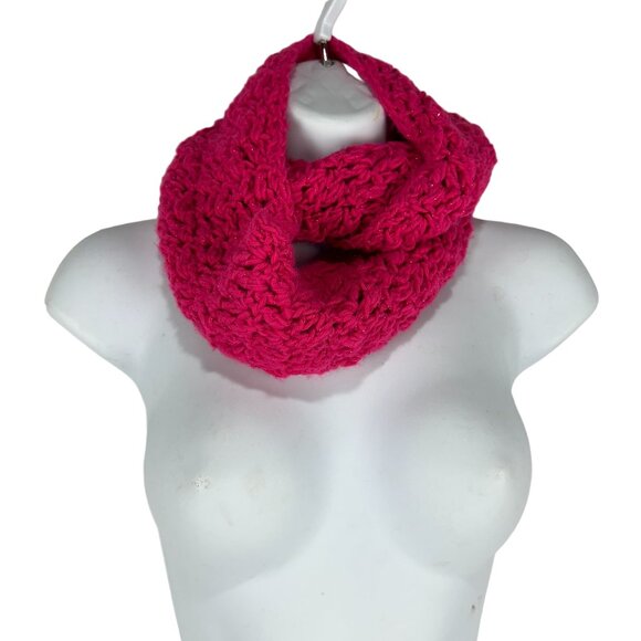 Women's Pink Crocheted Infinity Scarf One Size - Picture 2 of 4